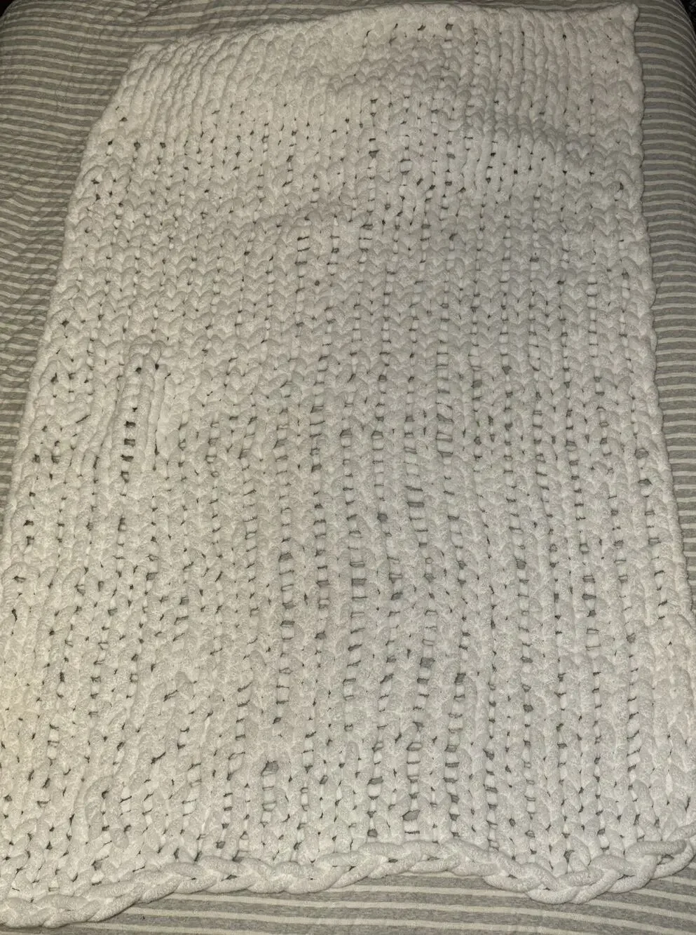 New Thick Chunky Chenille Handmade Hand Crochet All White Cozy Warm Fall Throw